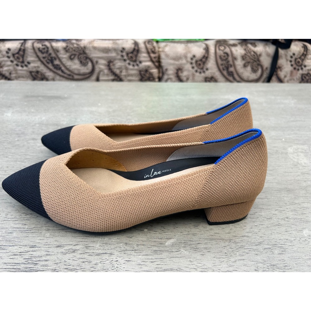 Rothy's The Mary Jane Camel Captoe Pointed Toe Block Heel Flats Size 8